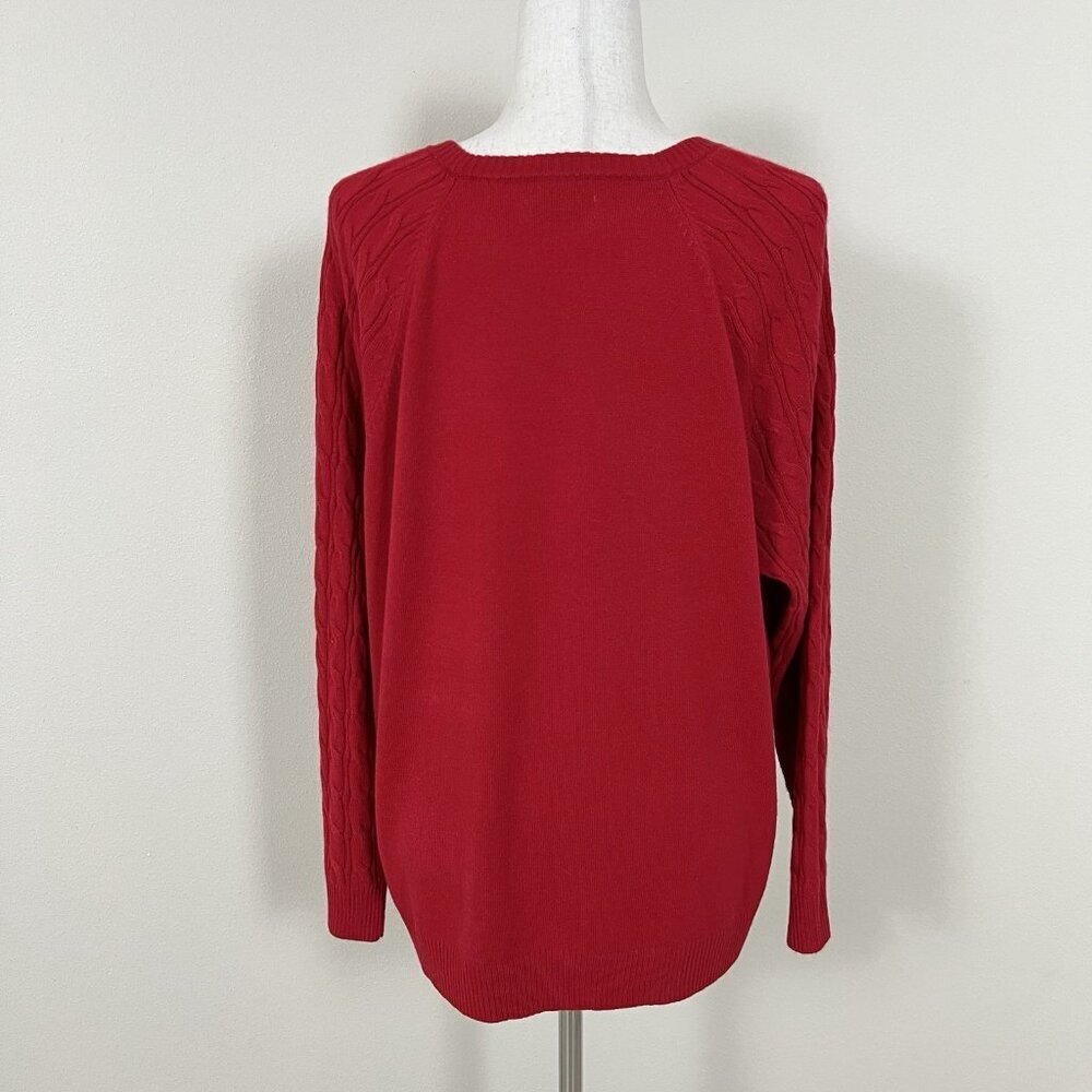 Red Cable Knit Sweater Womens Size 1X Soft Cozy Christmas Holiday Croft & Barrow - Picture 7 of 14